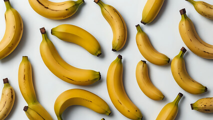 Playful pastel bananas repeat in rows with thin white stroke white background