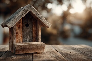 Small Product Ad Podium Wooden rustic empty podium on a farmhouse table warm sunlight soft bokeh background cozy and inviting aesthetic