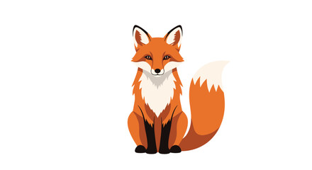Fototapeta premium An adorable orange fox sits patiently looking forward with its bushy tail curled.