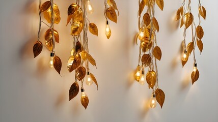Golden Botanical String Lights, Elegant Wall Decor