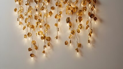 Warm LED Leaf Garland Curtain, Minimal Background