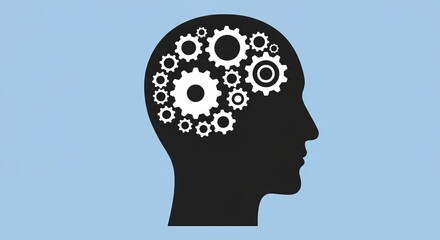 Intricate gears within a human head silhouette symbolize complex thought and innovation