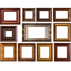Vintage picture frame set on transparent background. 