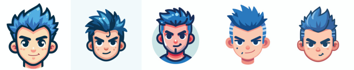 vector avatar of a person with colored blue mohawk hair