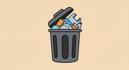 Overflowing trash can filled with plastic waste, highlighting pollution problem