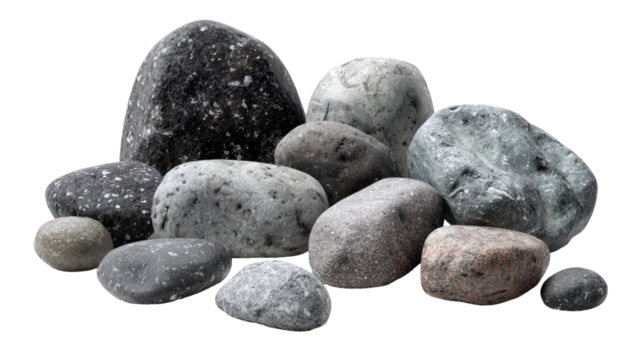 Various shape and size of stones with natural textures creating a collection of rocky mineral objects illustration isolated on white background