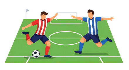 Dynamic Soccer Players Competing for Ball on Green Football Field