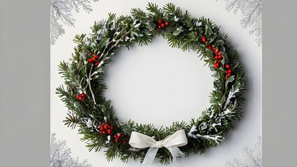 Pine and Holly Wreath Frame, Minimal Holiday Backdrop