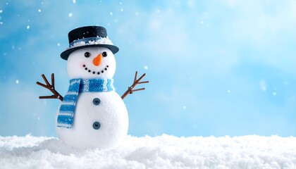 Cheerful snowman in snowy landscape