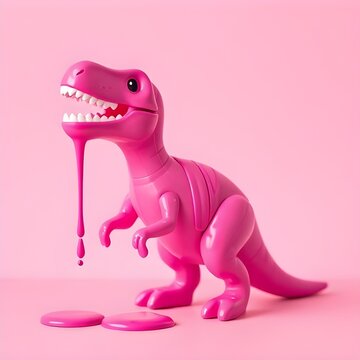 Pink paint dripping on dinosaur toy against robbot background
