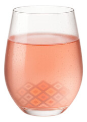 Stemless wine glass with chilled rose, set on a bold geometric cotton print