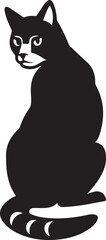 Cat sitting and looking back silhouette, Elegant feline black vector design
