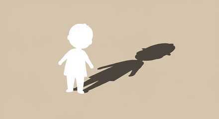 White silhouette of a child with a dark shadow projected behind them