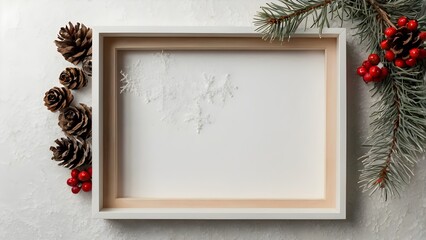 Rustic White Shadow-Box Frame with Autumn Decor, Copy Space