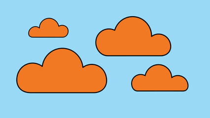 Stylized orange cartoon clouds with black outlines floating in a light blue sky, simple graphic design element
