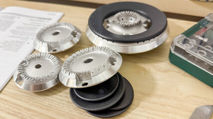 Slick metal gears poised like futuristic relics, Industrial Heritage Day homage, DIY tinkerer's treasure, mechanical enigma unfolding