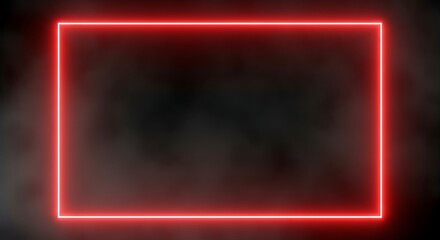 A bright red rectangle neon light on a dark smoky background glow