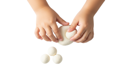 Child's hands skillfully shaping tangyuan dough in a bright kitchen during family cooking time