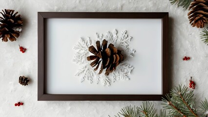 Seasonal Greeting Background — Frame with Pine and Red Berries