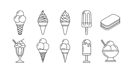 Collection of various ice cream treats in a distinctive silhouette style