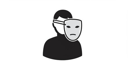 Person wearing a mask hides true emotions with sad expression