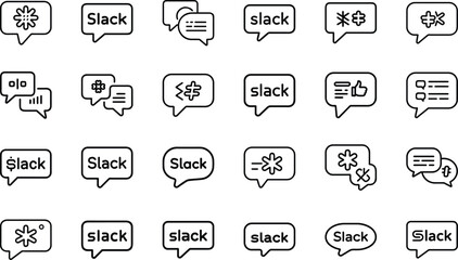 LINE, Meetup, Tumblr, Quora, Slack, Location Pin, Phone Call, Video Play, and Chat Bubble Symbols on White Background – Modern Minimalist Vector Bundle