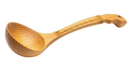 Hand-carved wooden ladle for serving tangyuan at a traditional feast in East Asia during the winter festival season