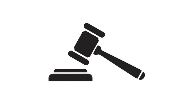 Black gavel icon symbolizing justice, law, and legal decisions on a white background