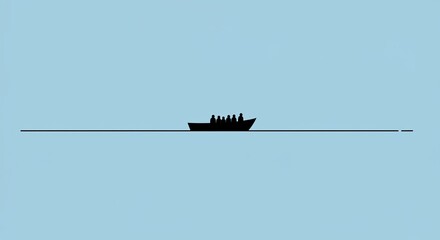 People in silhouette on a small boat sailing across a vast, clear blue expanse