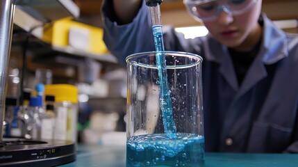 Person pouring liquid beaker