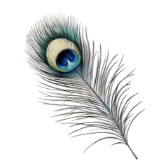 Obraz premium hand-drawn watercolor illustration of a peacock feather on a transparent background,