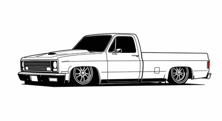 Lowrider Truck Vector Black and White
