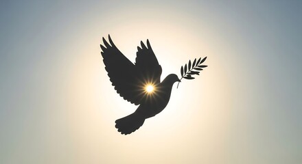 Peace Dove Silhouette with Olive Branch in Minimal Glow