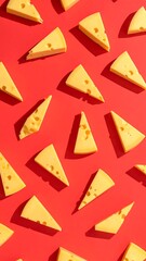 Cheese triangles on a vibrant red surface
