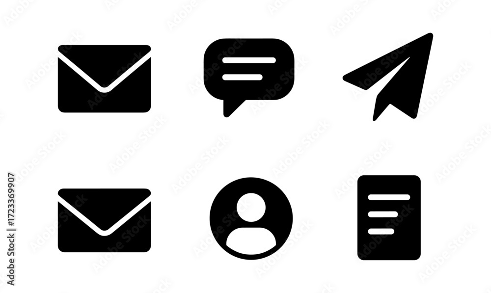 Wall mural collection of simple communication icons for digital interfaces and design projects