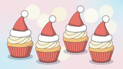 Sweet Holiday Treats Cupcakes Adorned with Santa Hats for a Festive and Delightful Season