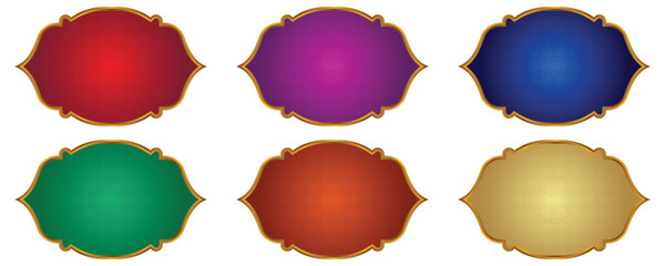 Set of Colored Luxury Islamic Frame for Names with Gold Border