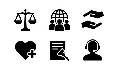 Diverse icon set for legal, community, healthcare, and customer support design projects