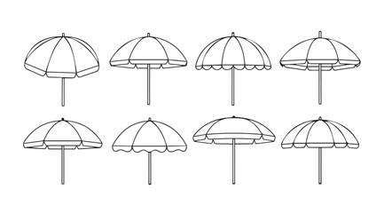 Fototapeta premium Collection of eight different umbrella designs in a clean line art silhouette