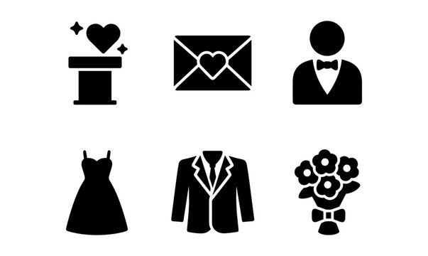 Elegant wedding essentials vector icons for invitations and event design
