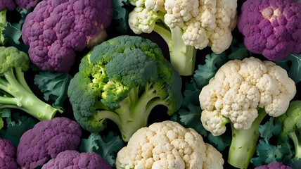 close up of broccoli and cauliflower, fresh vegetables on market, vegetables on market, cauliflower and vegetables