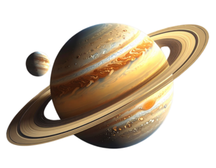 Detailed Saturn Planet with Rings, Front View, Isolated on Transparent Background