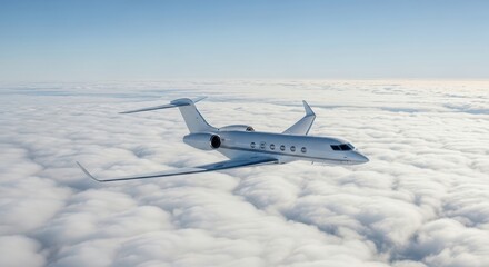 Private Jet Flying Above Clouds Scenic Aerial View