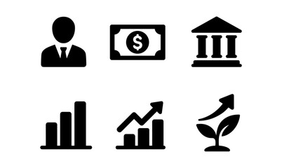 Finance vector icons collection featuring money, growth, and business symbols for design projects