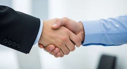 Obraz premium Close-up photograph showing two business people shaking hands, sealing a deal with trust.