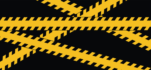 Warning, danger tapes, signs of attention for safety and security borders. Yellow line. Construction, crime zone and police. Vector concept. Crossed caution tapes with attention. Work zone.