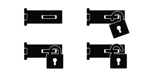 Door hinge buckle. Door hinges with keyhole padlock. Construction hardware. gates and windows tools. Repair tool. Lock or open the door or window. Hinge safety hasp concept