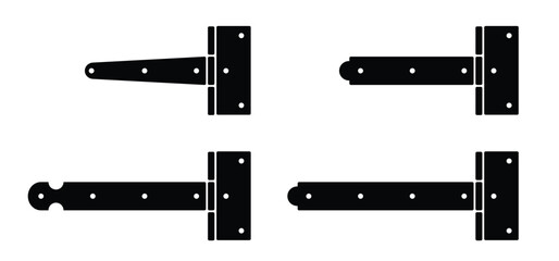 T hinge or T hinges. Door hinges construction hardware. gates and windows tools. Repair tool. Lock or open the door or window. Door hinge buckle. Door hinge icon.
