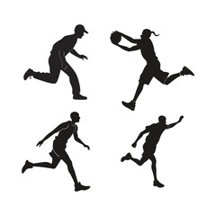 Silhouettes of athletes in motion on a white background