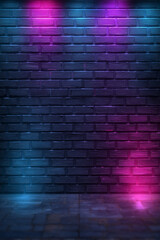 A brick wall bathed in moody, neon lighting, creating a dramatic and vibrant urban scene. Perfect for edgy backdrops and modern designs.